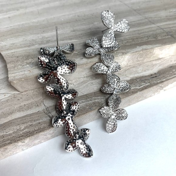 NEW ~ Anthropologie Shashi Cascading Pave Crystal Flower "Liz" Drop Earrings - Picture 7 of 12